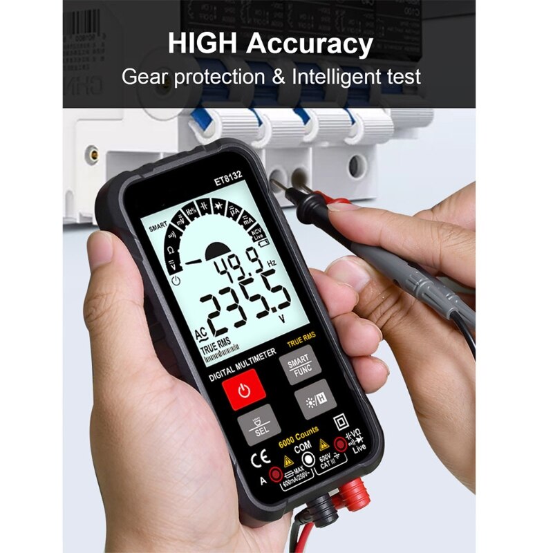 ET8132 Push-button Smart Digital Multimeter Automatic Recognition Auto Measurement Voltage Meter with LED Flashlight M7DA