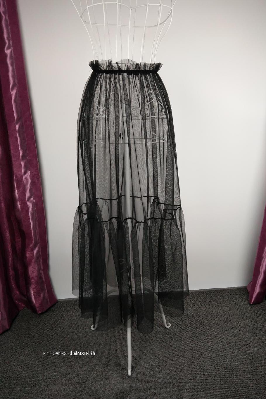 Mesh Gauze Vertical Ripples Short Skirt With Satin Lining - 1682_BLACK