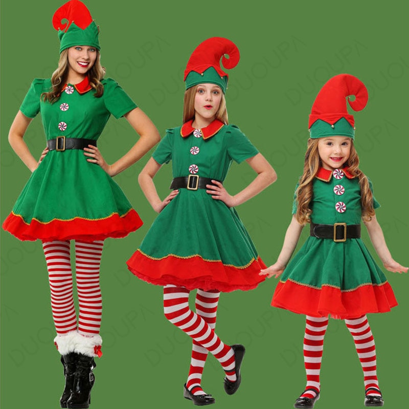 Christmas Outfit Girls Elf Costume Family Christmas Costume Parent Children Women Christmas Dress