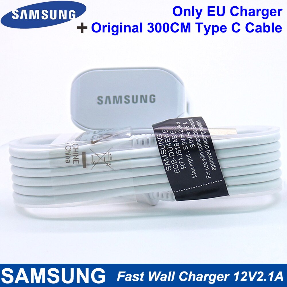 Samsung-cargador rápido de pared para Samsung Galaxy S10, S9, S8 Plus, S7, Note9, 8, 7 FE, Tab, Note A S, EU, 12V2.1A(25W): Add 3M Type C Cable