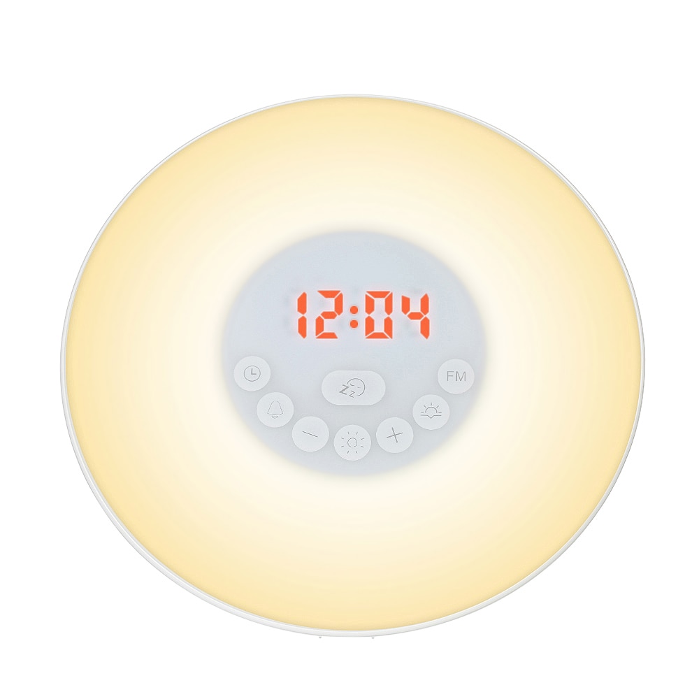 Digital Clock with FM Radio Wake Up Light Alarm Clock Sunrise Sunset 7 Color Light 6 Nature Sound Snooze Function Touch Control