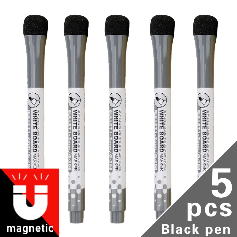 7 Kleuren Magnetische White Board Earaser Markers Tekening Krijt Glas Keramiek Whiteboard Pennen Kinderen Schrijven Leren Gereedschap: Black 5 pens