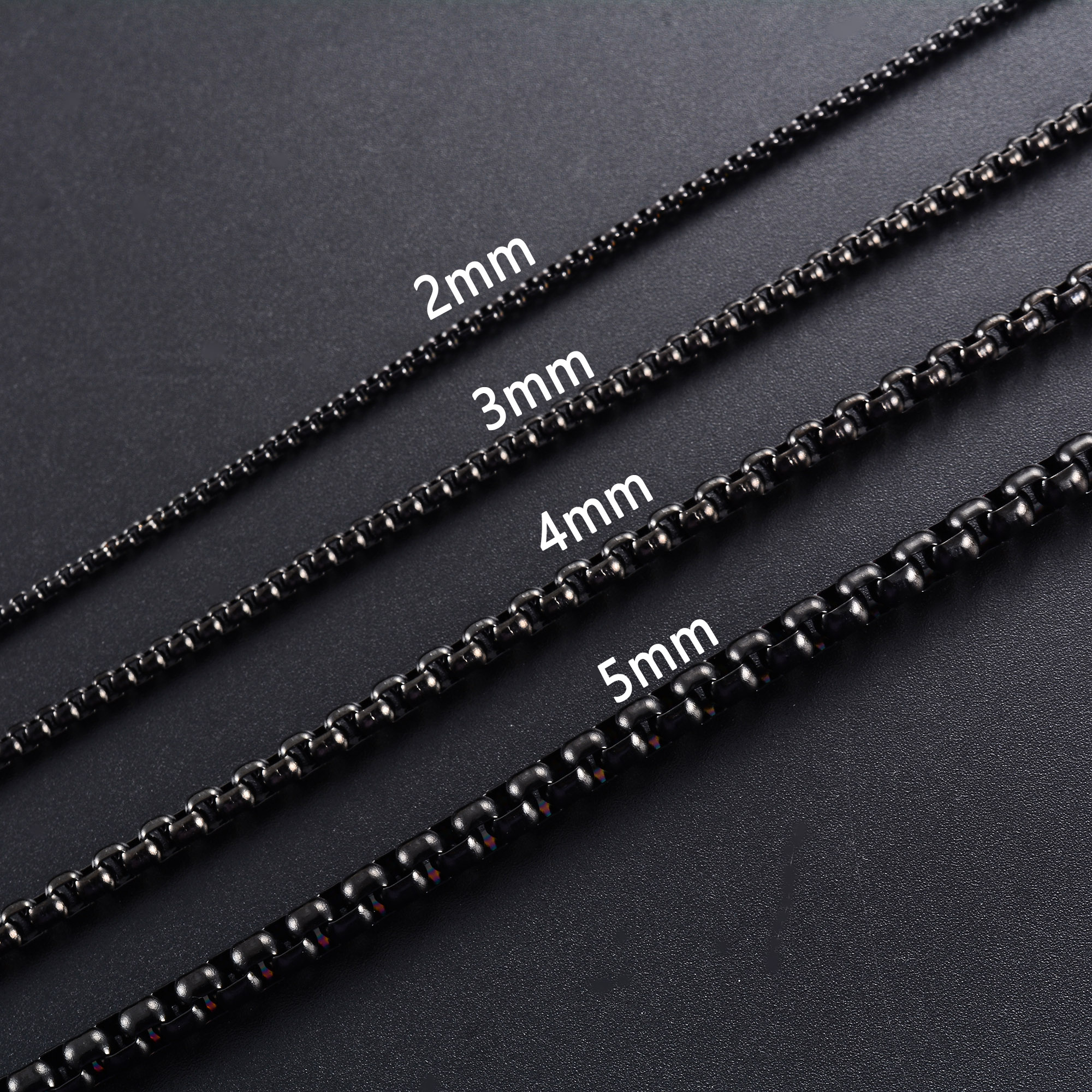 Boxchain Halskette Herren Damen - 2/3/4/5mm Breite - Edelstahl - Schwarz - Klassisch