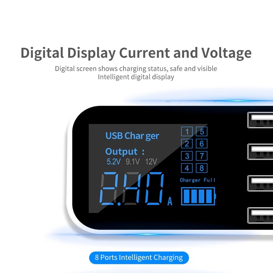Aixxco 8 Poorten Usb Car Charger Led Digitale Display Snel Opladen Voor Iphone 11 Pro Max Samsung Auto Telefoon Oplader