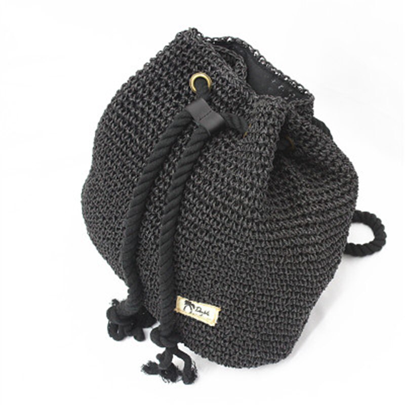 Summer Straw Bag Women Backpack Rucksack Weaved For Girls Mochila Backpack Travel Beach Straw Bags Women Shoulder Bag: black