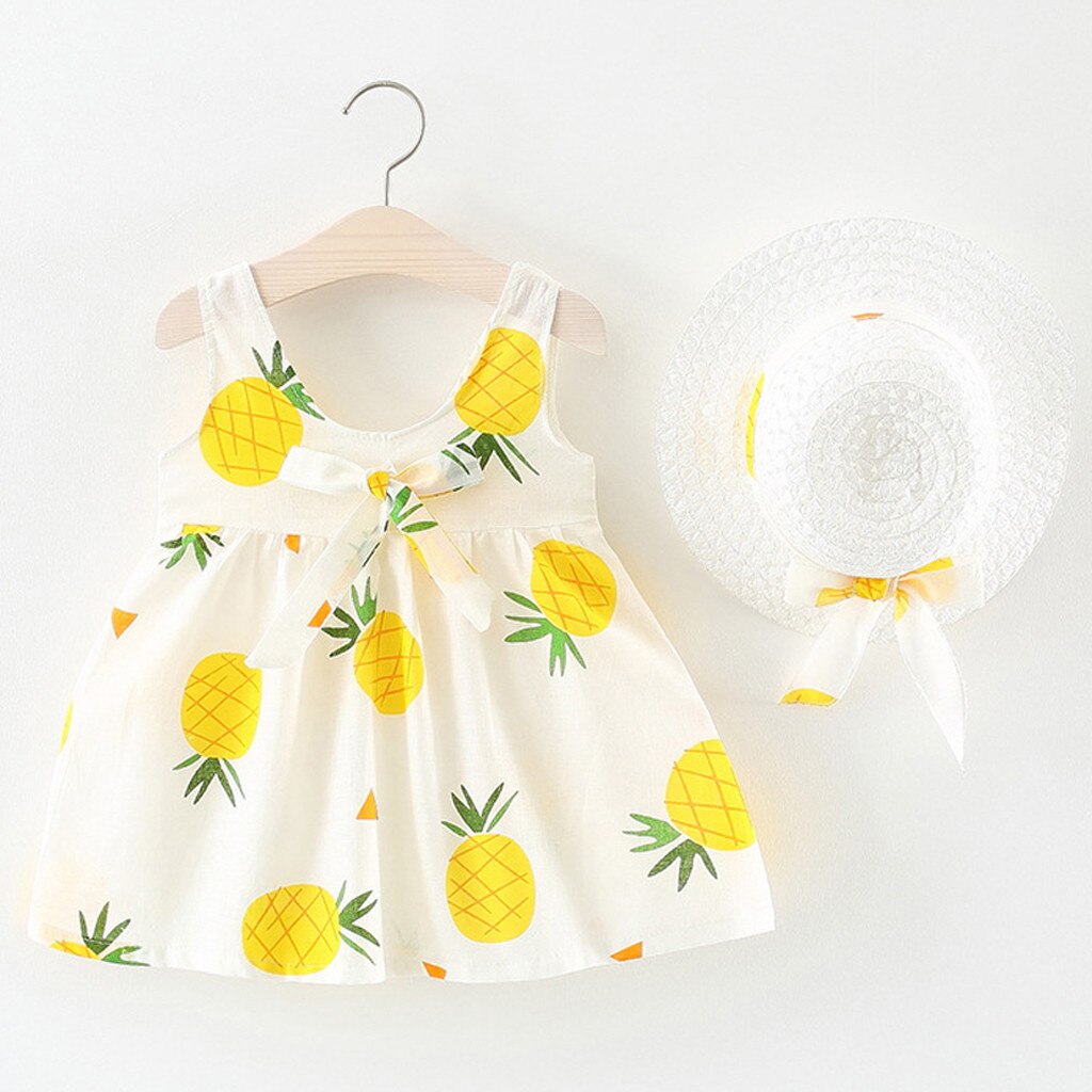 Set di vestiti estivi per neonate 2021 abito per ananas per bambina cappello con fiocco abbigliamento per bambini Set per bambini abito per decorazioni per feste hawaiane