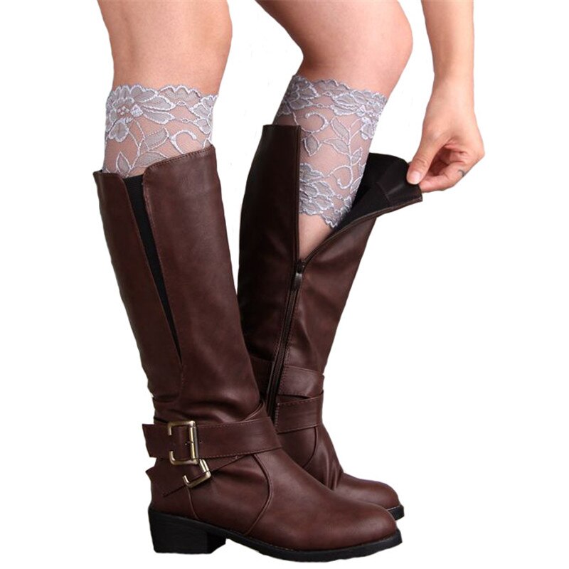 Femmes fille dentelle bottes manchettes fleur jambe plus Stretch garniture Toppers chaussettes