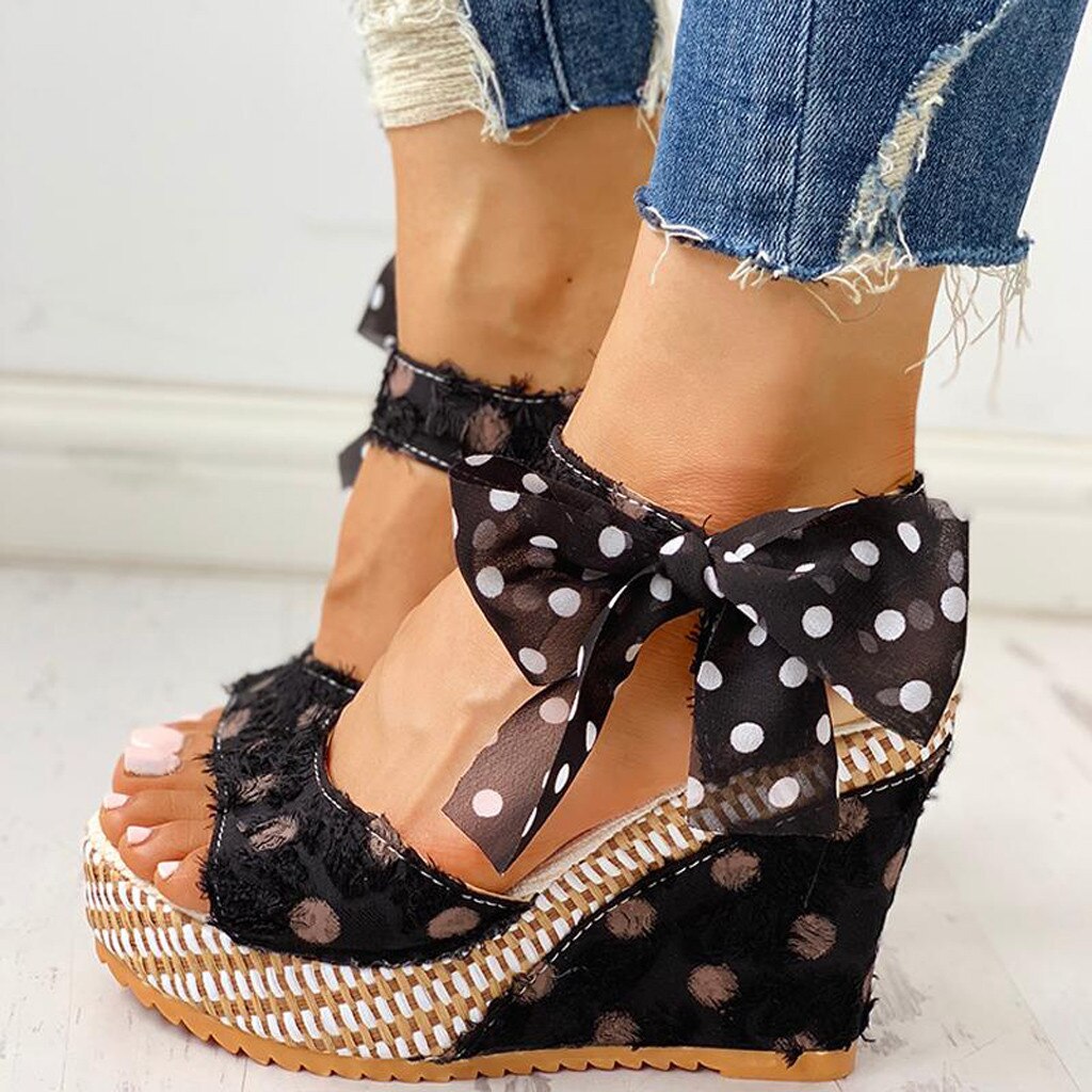 Dames zomer sandalen schoenen plateau wedges hak sandalen stippen veterschoenen schoenen damesschoenen  #317
