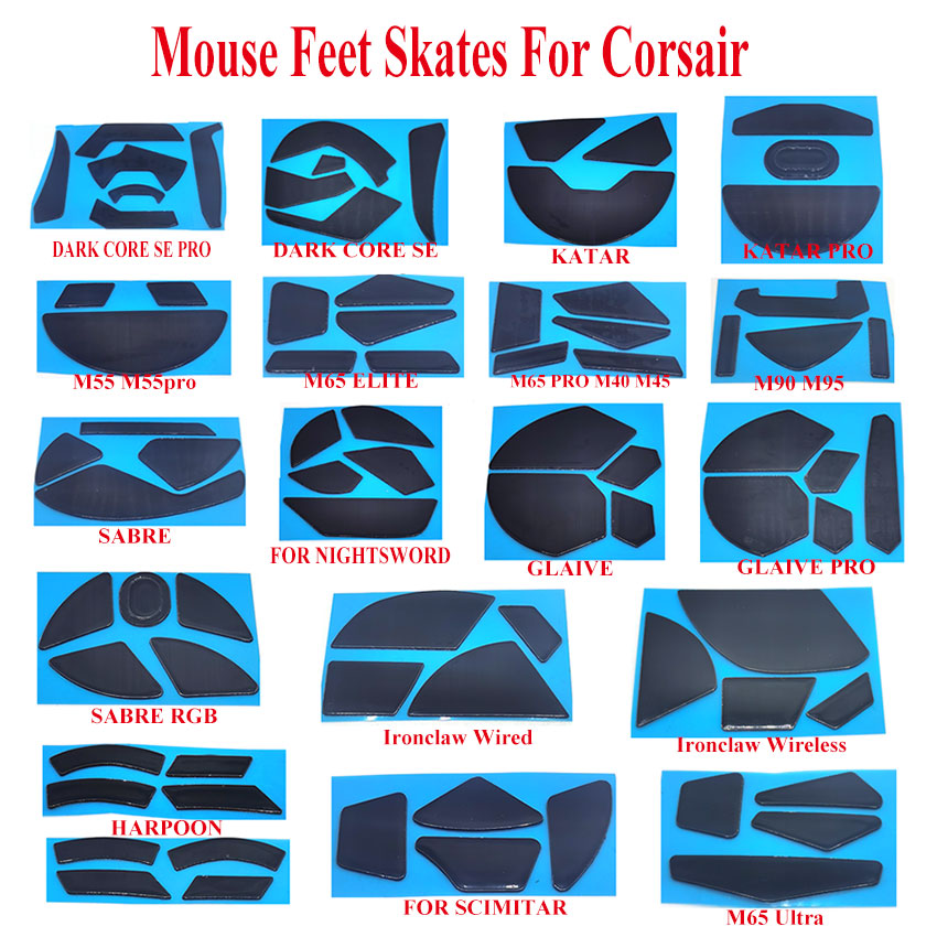 2 juegos de patines de pies de ratón para Corsair M65 M40 M90 M95 NIGHTSWORD KATAR SABRE SCIMITAR HARPOON GLAIVE Pro, conector deslizante para ratones