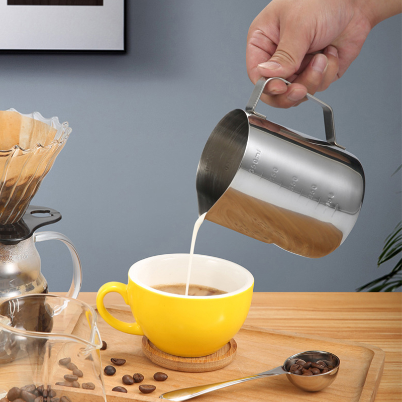 Milk Steaming Frothing Pitcher Stainless Steel Non-Stick Milk Jug Pull Flower Cup Perfect for Coffee Cappuccino Latte Art