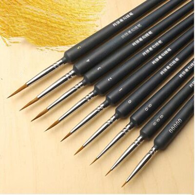 Pluma de línea de gancho para pintura al óleo, pelo suave de acuarela, pelo de comadreja extrafino pintado a mano, pincel de acrílico gouache 00000: 9 pcs