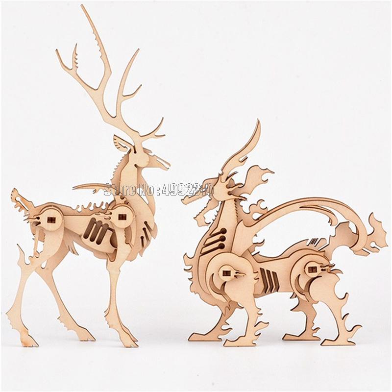 Diy 3d Wooden Puzzle Toy Assembly Animal Deer Tiger Model Building Kits For Children Kids Christmas Educational Toys