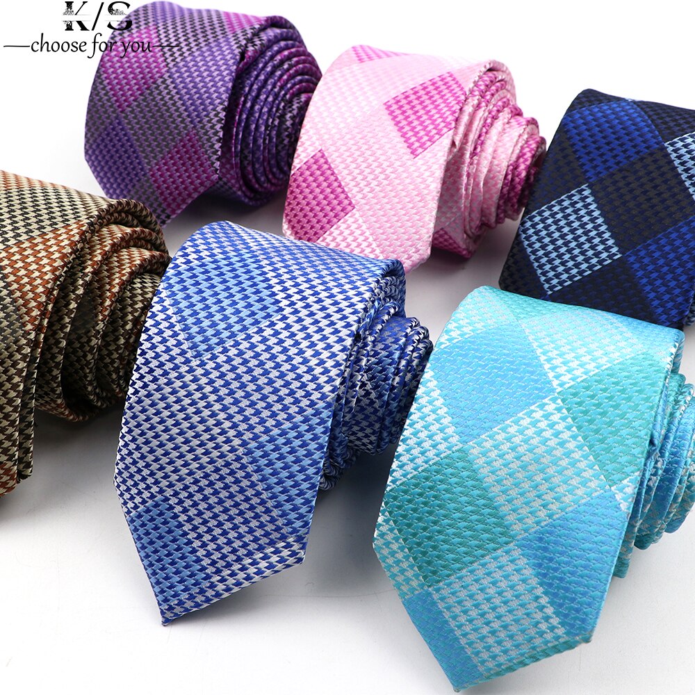 Men's Skinny Tie 6CM Width Casual Plaid Polyester Necktie for Men Party Wear Cravat Business Wedding Accessories