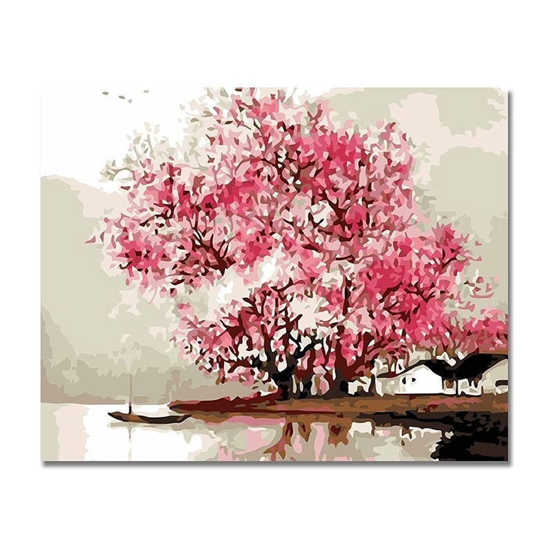 Paint By Numbers Kits for Adult, DIY Canvas Painting for Adults Beginner-Lake Sakura