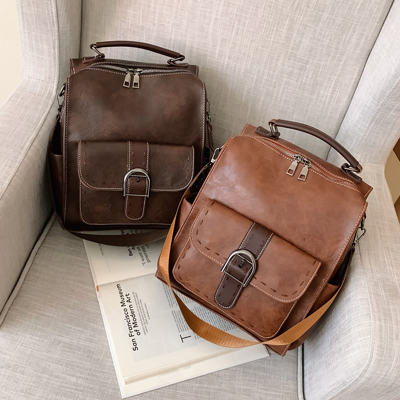 Luksus kvinder rygsæk vintage rejse pu læder rygsæk stor kapacitet bogtaske skoletasker til teenagepiger