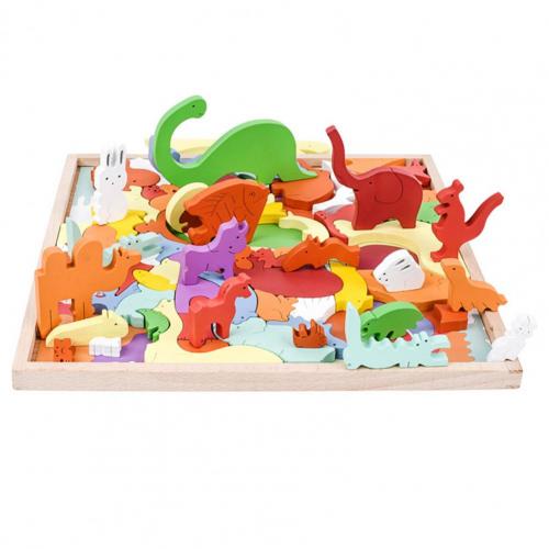 Handmade Parent-child Interactive Wooden Colorful Animal Shape Assembly Puzzle for Kids: Default Title