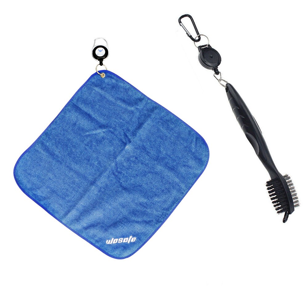 Golf Handdoek Borstel Tool Kit Met Club Groove Cleaner, Intrekbare Verlengsnoer En Clip: blue