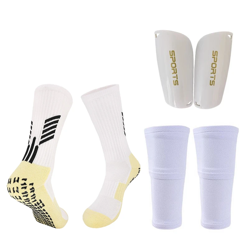 Een Set Uitrusting Volwassenen Kinderen Voetbal Scheenbeschermers Met Zakhoes Kuitmouw Nop Slip Sok Met Voetbal Scheenbeschermers: XS / WHITE