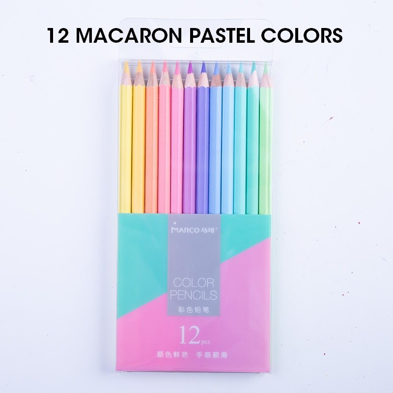 Andstal – crayons de couleur professionnels, ensemble de crayons de couleur Macaron Pastel, fournitures de papeterie artistique Marco, 12/24: 12 Pastel Hexagon