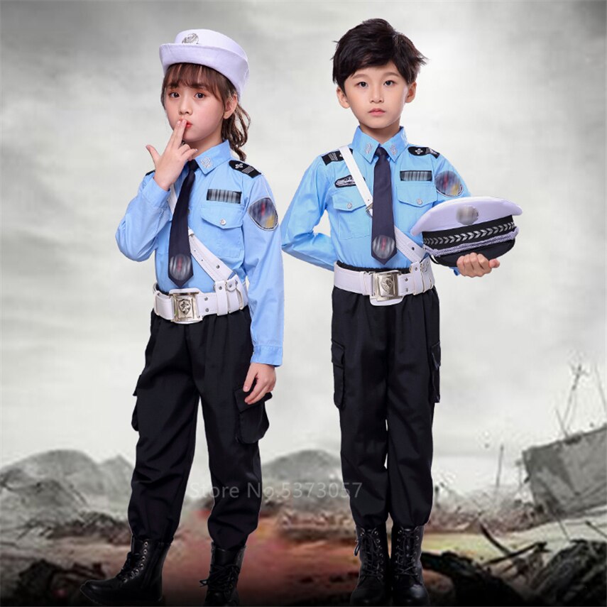 Tiny Cop Kids Army Suit Cosplay Girl Boy Fancy Costume Halloween Cosplay Traffic Police Uniform Carnival Party Special Force