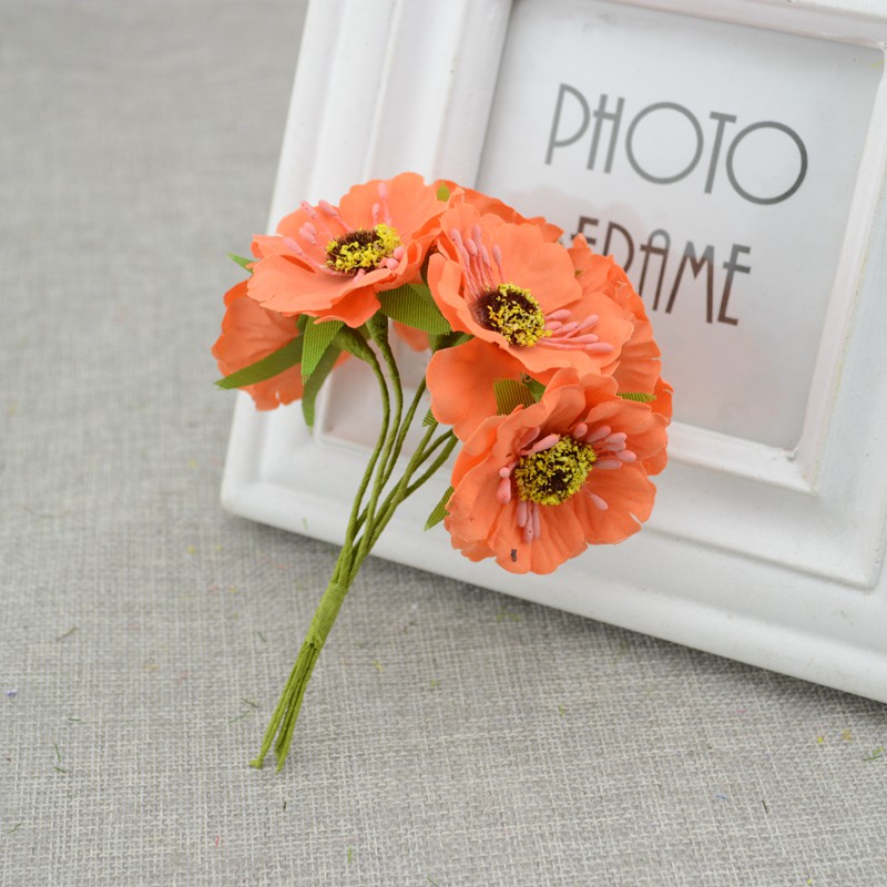 6 Stks/partij Cherry Blossom Kunstbloemen Trouwauto Vaas Voor Thuis Decoratie Bruid Boeket Handgemaakte Zijden Planten: Orange