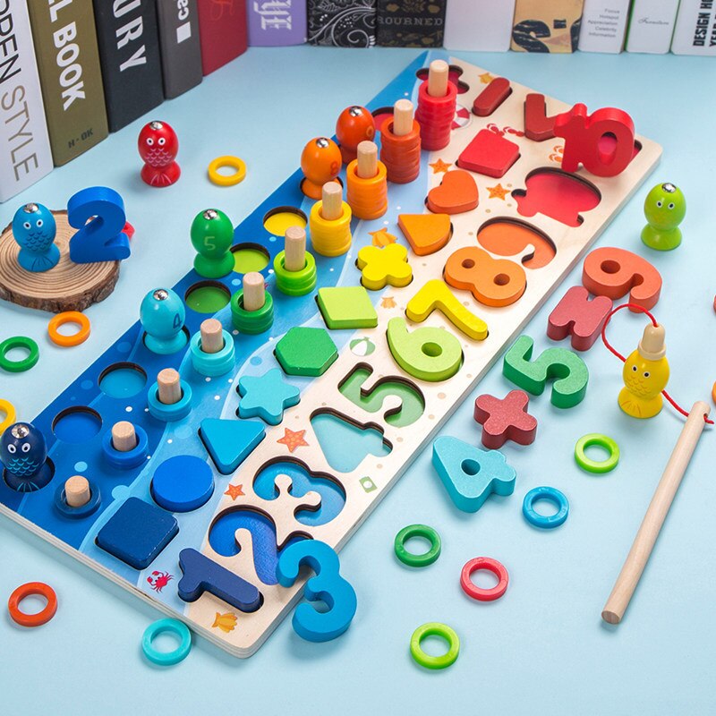 3D Wooden Toys Montessori Magnetic Fishing Digital Shape Matching Blocks Educational Toys For Children Busy Board Math Preschool: 1210B