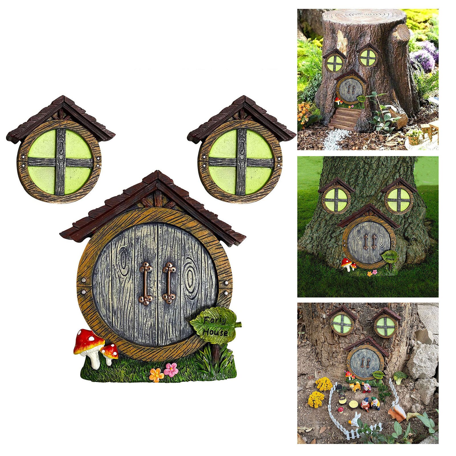 Miniature Fairy Gnome Window Door Elf Home For Yard Art Garden Sculpture Statues Decorations Outdoor Fairy Garden Sculptures