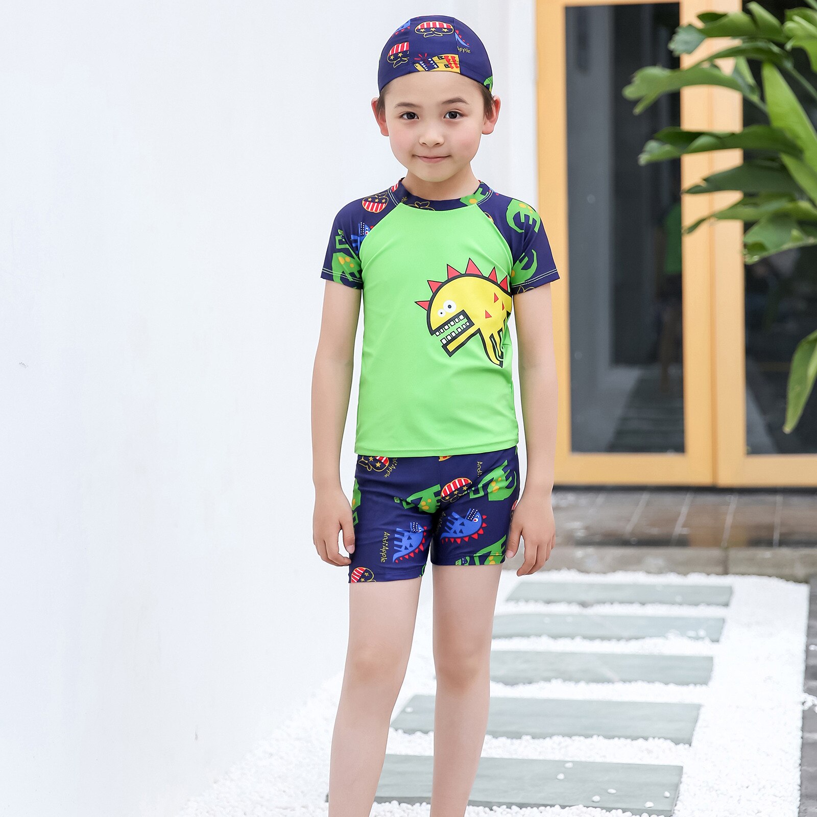 Baby Jongens Cartoons Badpak 3Pcs Cap Zomer Baby Peuter Kind Badmode Cartoon Dinosaurus Badpak Zwemmen Baby Beachwear