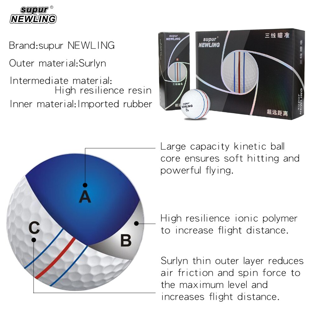 Supur NEWLING ゴルフボールトリプルライン 3 層 Supur 長距離ボール 12 ピース/箱