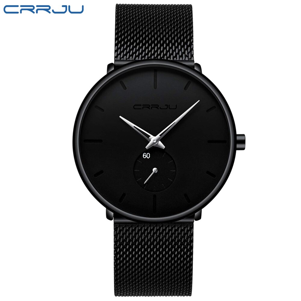 Crrju ur herre vandtæt slim mesh rem minimalistiske armbåndsure til mænd quartz sportsur ur relogio masculino: 2150- bs