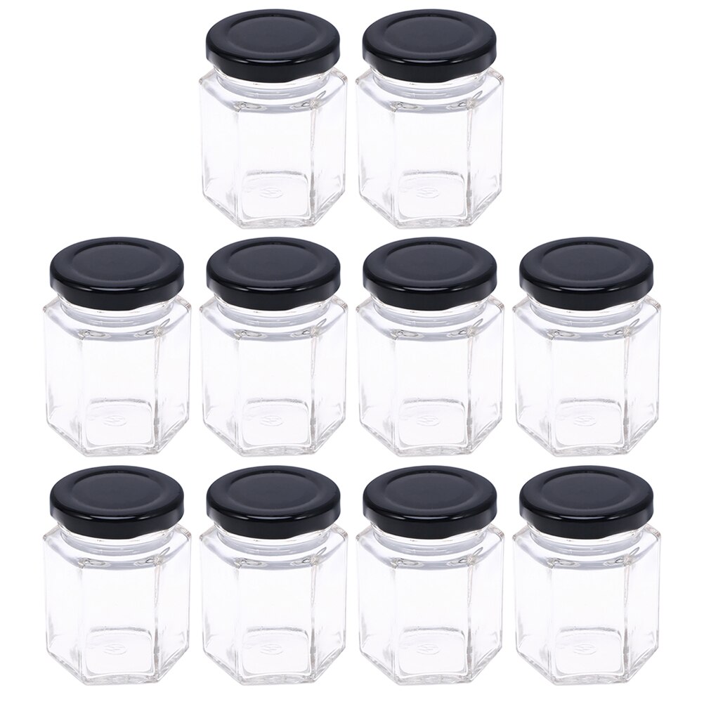 Bouteille hexagonale transparente en verre, 45ml/85ml, bocal vide pour stockage de miel, bocal de sucre, pour la cuisine à domicile 10 pièces: 85ml