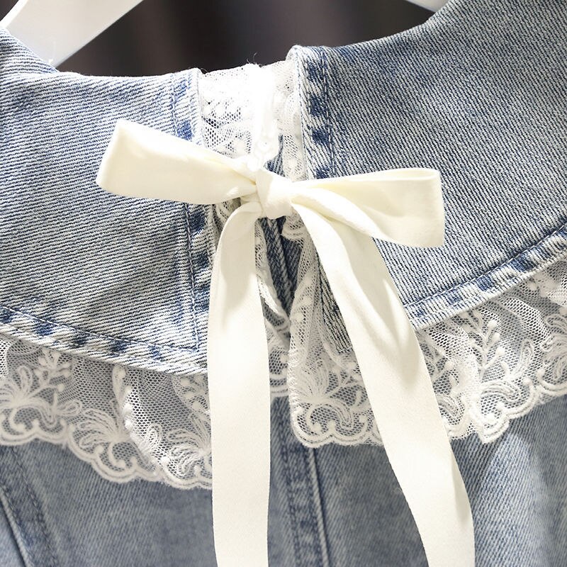 Chaqueta vaquera para niñas, Rebeca de encaje, prendas de vestir de manga larga, ropa de encaje, 1-6 años