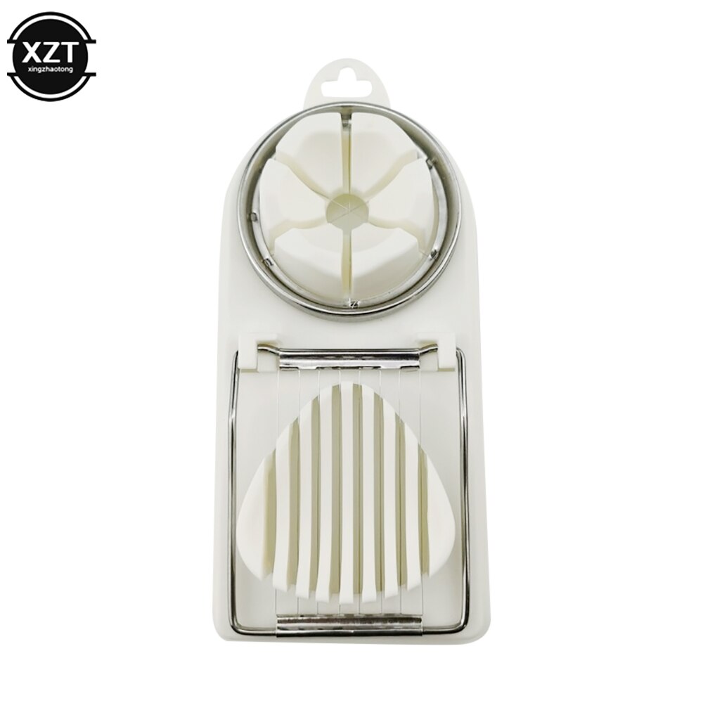 2 In1 Stainless Steel Egg Cutting Egg Cutter Egg Slicer Sectioner Cutter Mold Flower-Shape Luncheon Meat Cutter Kitchen Gadgets: WHITE