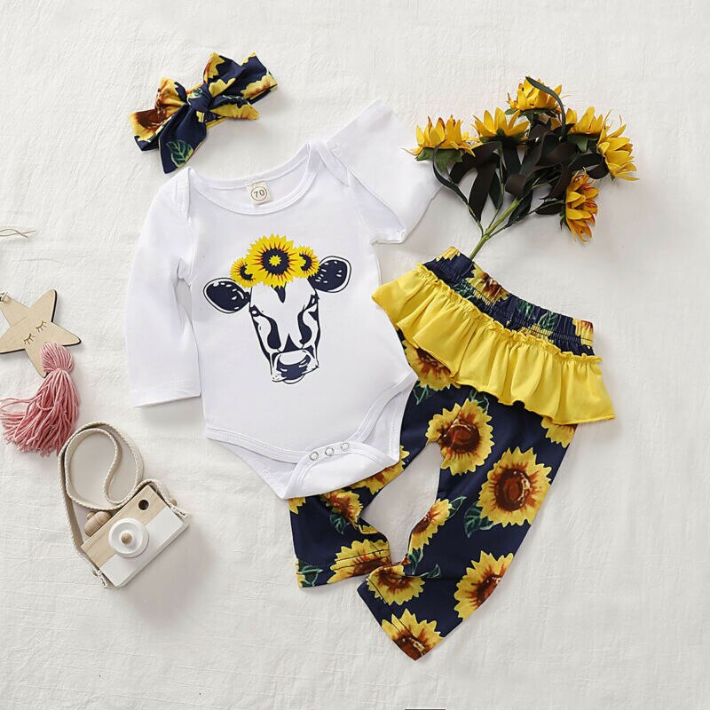 Nyfødt baby dreng pige bomuldsklude langærmet romper + blomster bukser outfit baby blomster tøj sæt