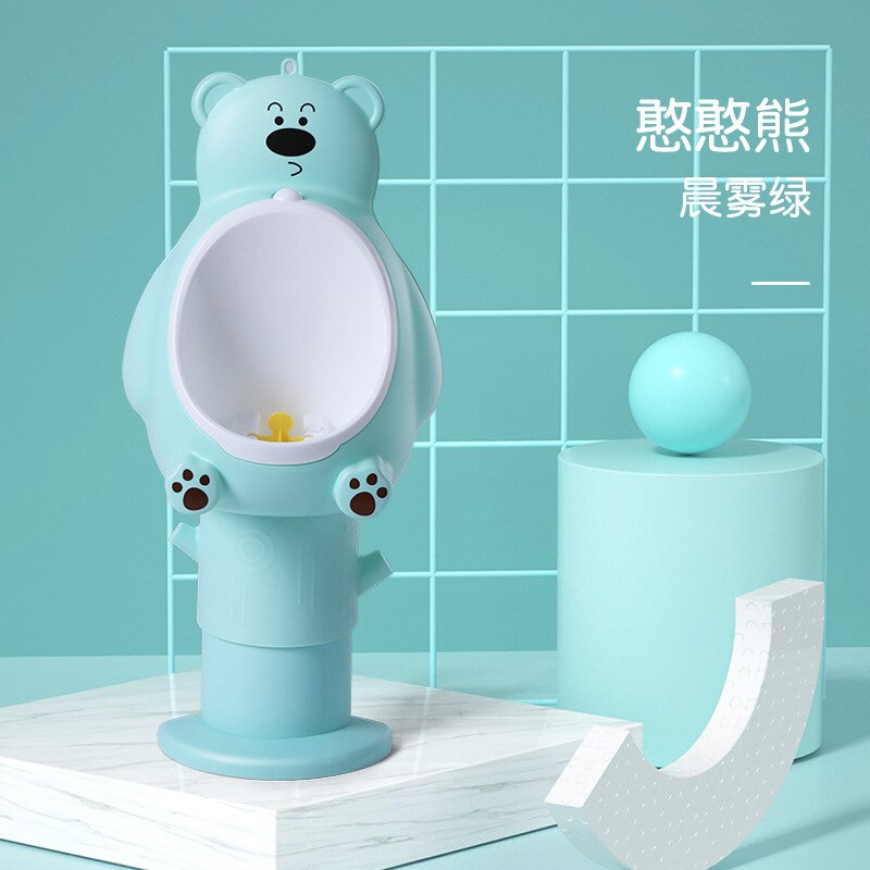 Baby justerbar højde dreng potte toilet træning børn stå lodret urinal tisse toilet tegneserie bjørn vægmonteret krog urinal: Grøn