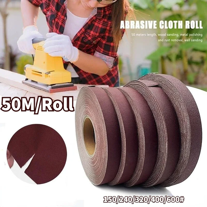 50M/rollo 150/240/320/400/600 papel de lija de pulido de grano rollo de tela de esmeril para herramientas de molienda abrasivo de carpintería