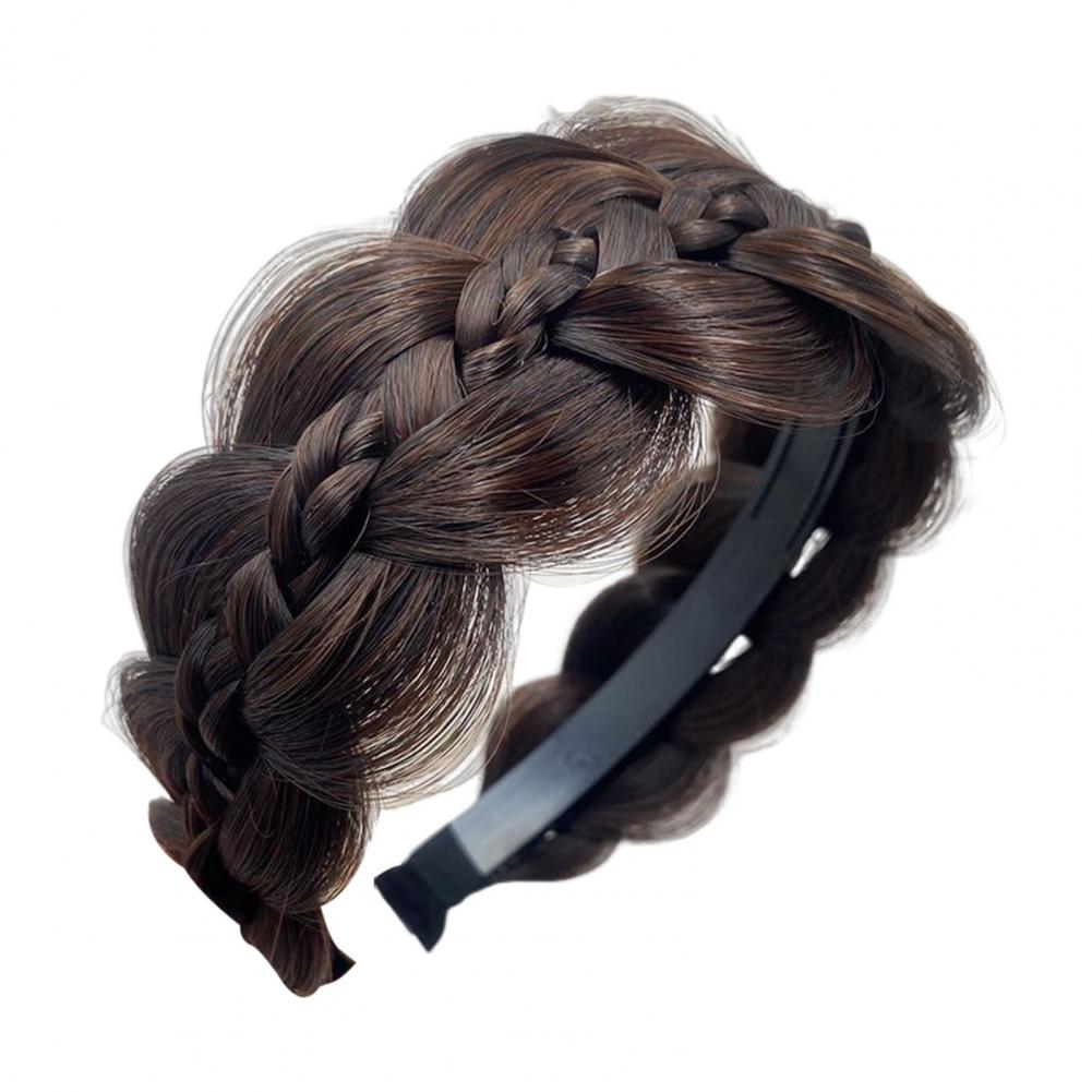 Braided Headband with Teeth Synthetic Heat-Resistant Realistic Human Hair Headband Secure Hair Fix Hair Hoop Women Headband: Dark Brown