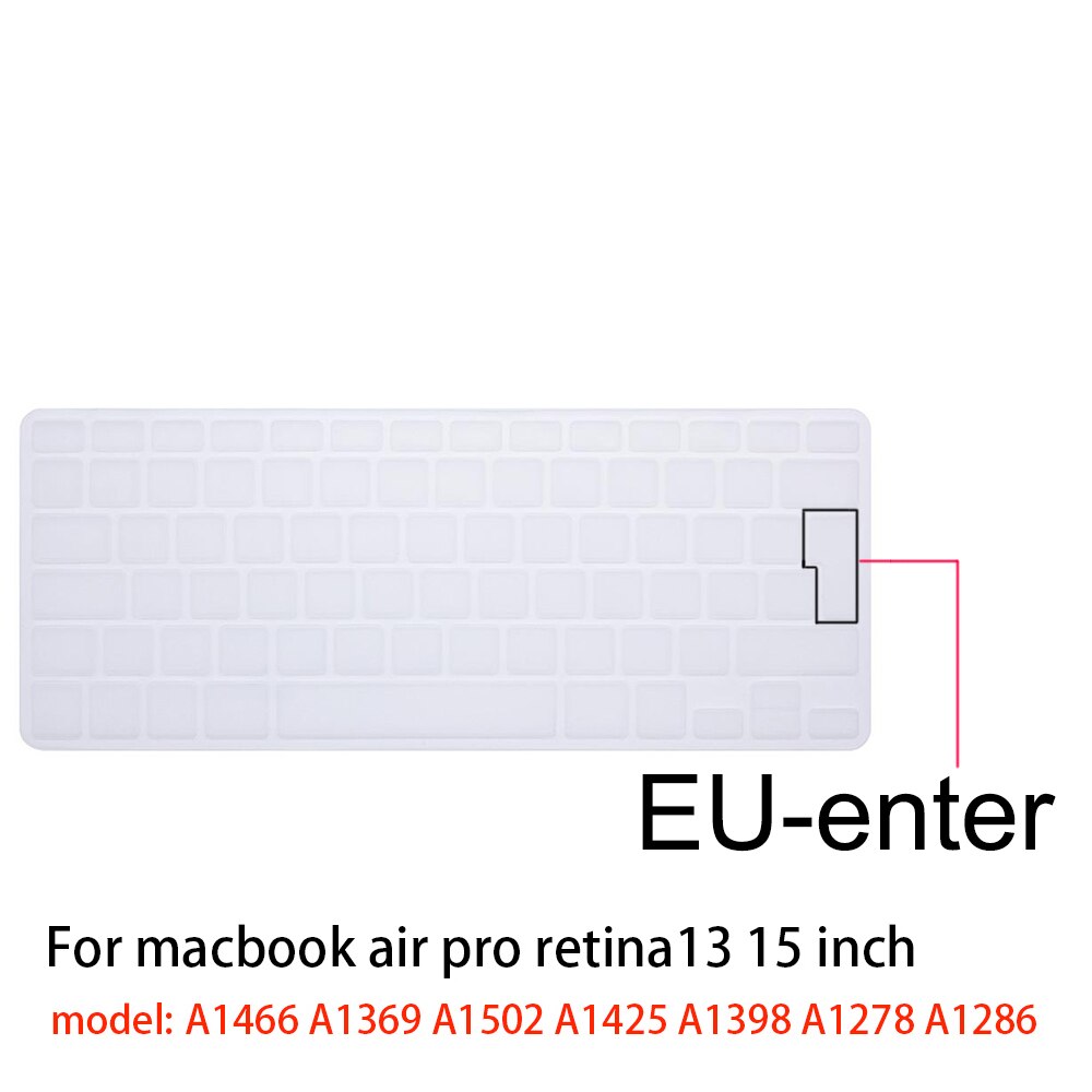 Dla Apple naklejki pokrywa klawiatury laptopa silikonowy futerał kolor silikonowy Film ue/usa dla macbook pro13/15 air13 A1278A1398A1466/1502: EU-enter Matte clear