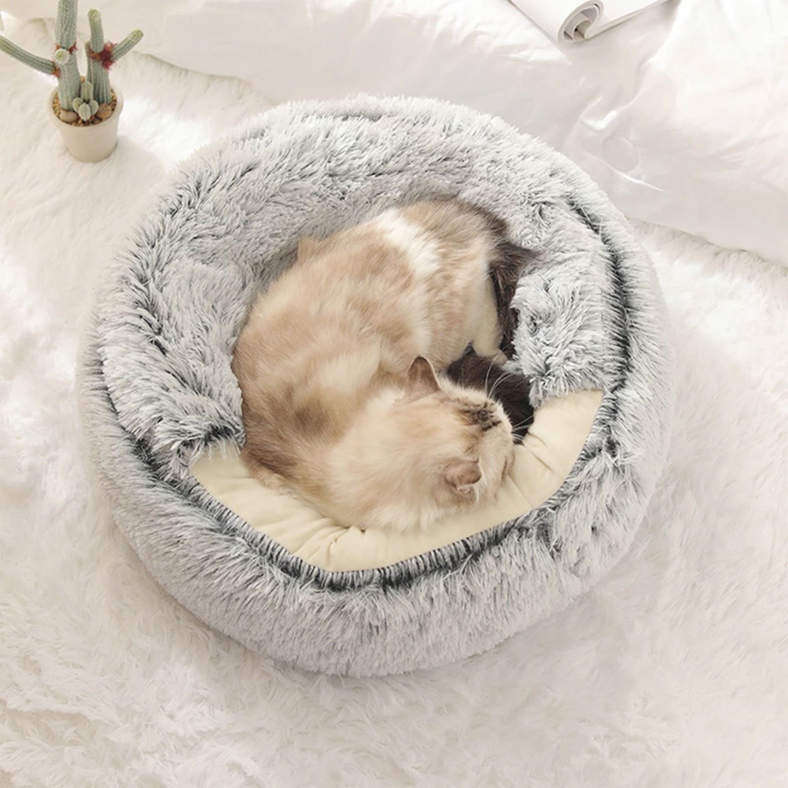 Soft Pet Dog Cat Bed Round Fluffy Cat Sleeping Basket Long Plush Warm Pet Mat For Small Dogs For Cats Nest 2 In 1 Cat Bed