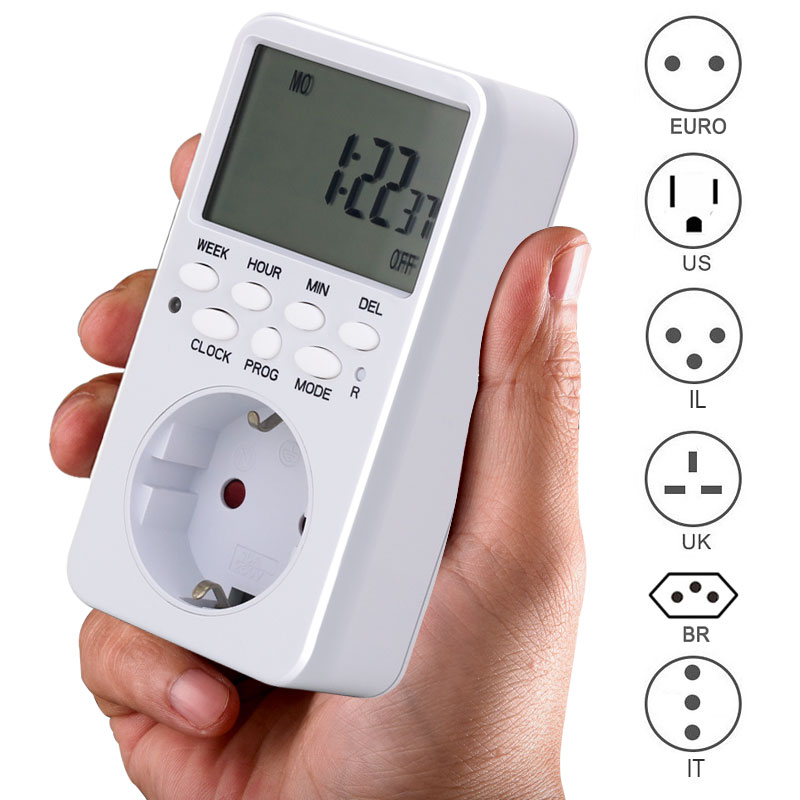 Eu us plug elektronische digitale tijdschakelaar tijdrelais 230v keukentimer 12/24 uur programmeerbare timer stopcontact schakelaar controller