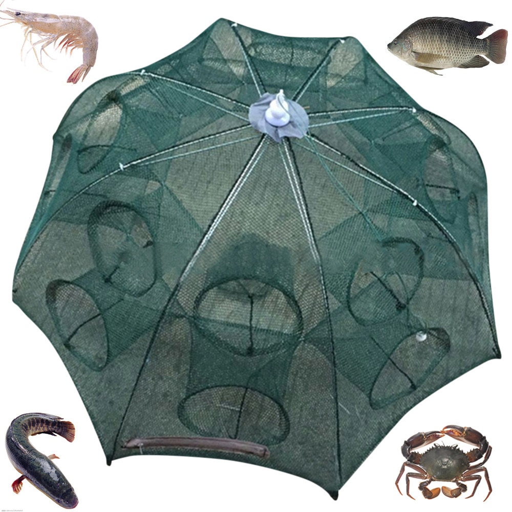 4-16Holes Automatic Fishing Net Cage Nylon Foldable Crab Fish Trap Cast For Fish Shrimp Crab Cast Mesh Fishing Network Tool: 16 holes