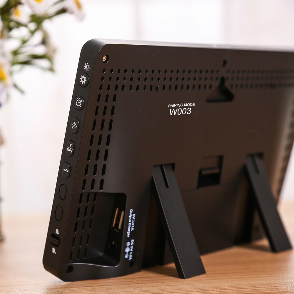 Fanju  w4 wifi klokke fuktighet trykk værmelding digital vekkerklokke temperatur med trådløs sensor