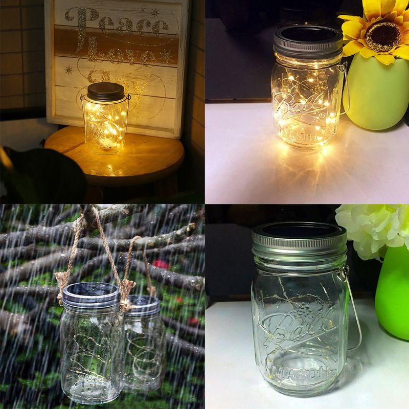 20 LED Solar Fairy Xmas Light Lamp Mason Jar 2M Warm White Lights Hanging Lantern Outdoor Patio Garden Decor T8WE