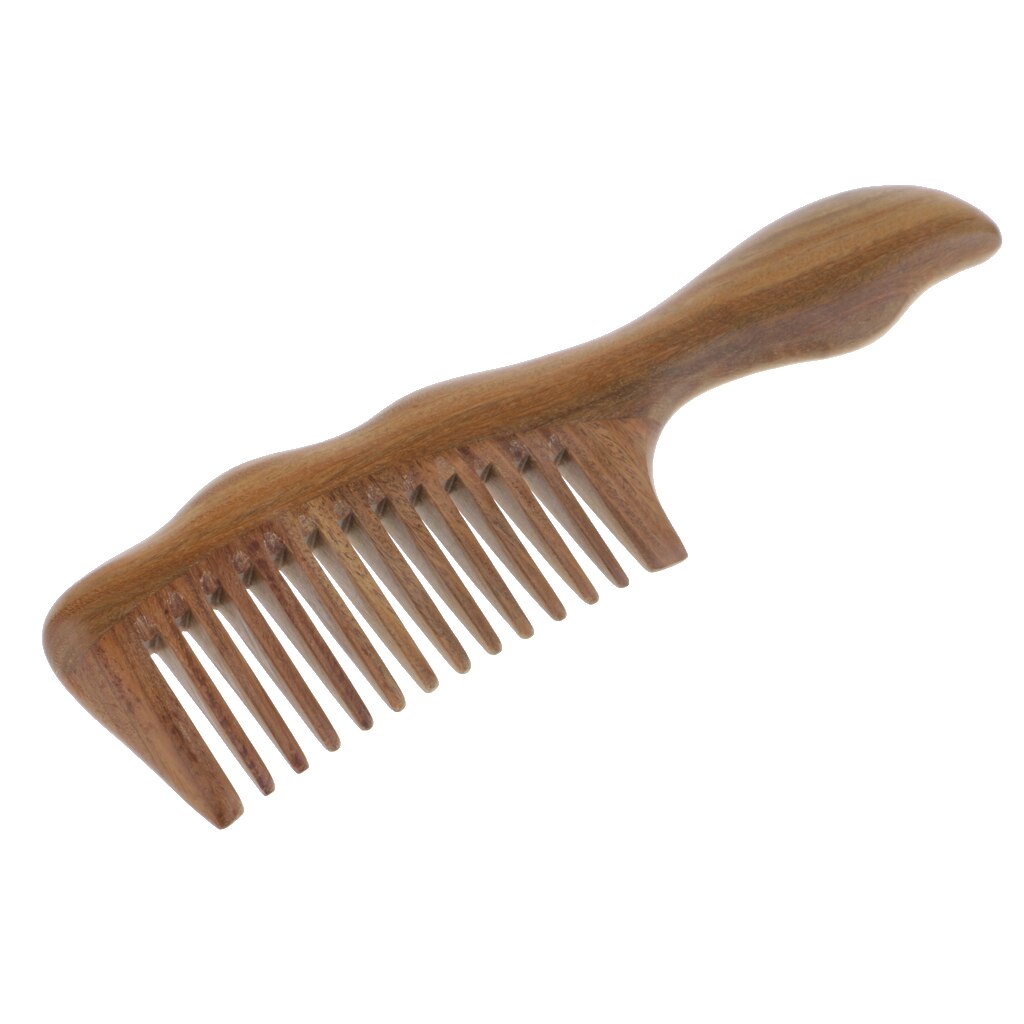 Pro brosse à cheveux en bois bois, peigne à dents large en bois de santal vert, brosse de Massage antistatique du cuir chevelu de poche