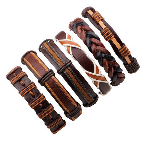 3-6 Stks/partij Handgemaakte Etnische Tribale Echt Wrap Charmante Mannelijke Pulsera Zwart Gevlochten Lederen Armbanden Armbanden: H2362