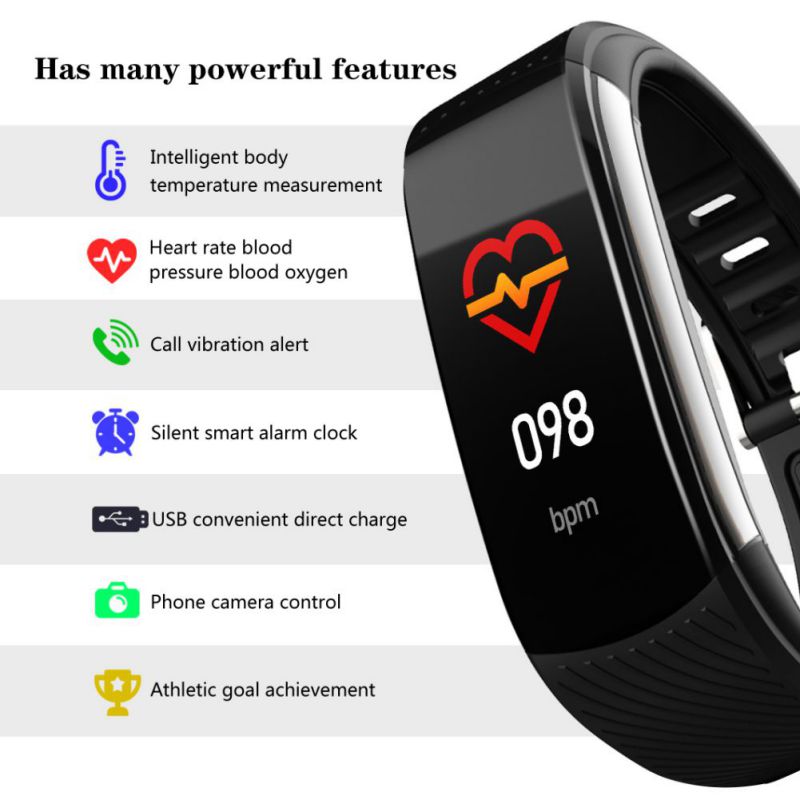 Greatlizard C6T Smart Band - Body Temperature, Blood Pressure, Heart Rate Monitor, Activity Tracker