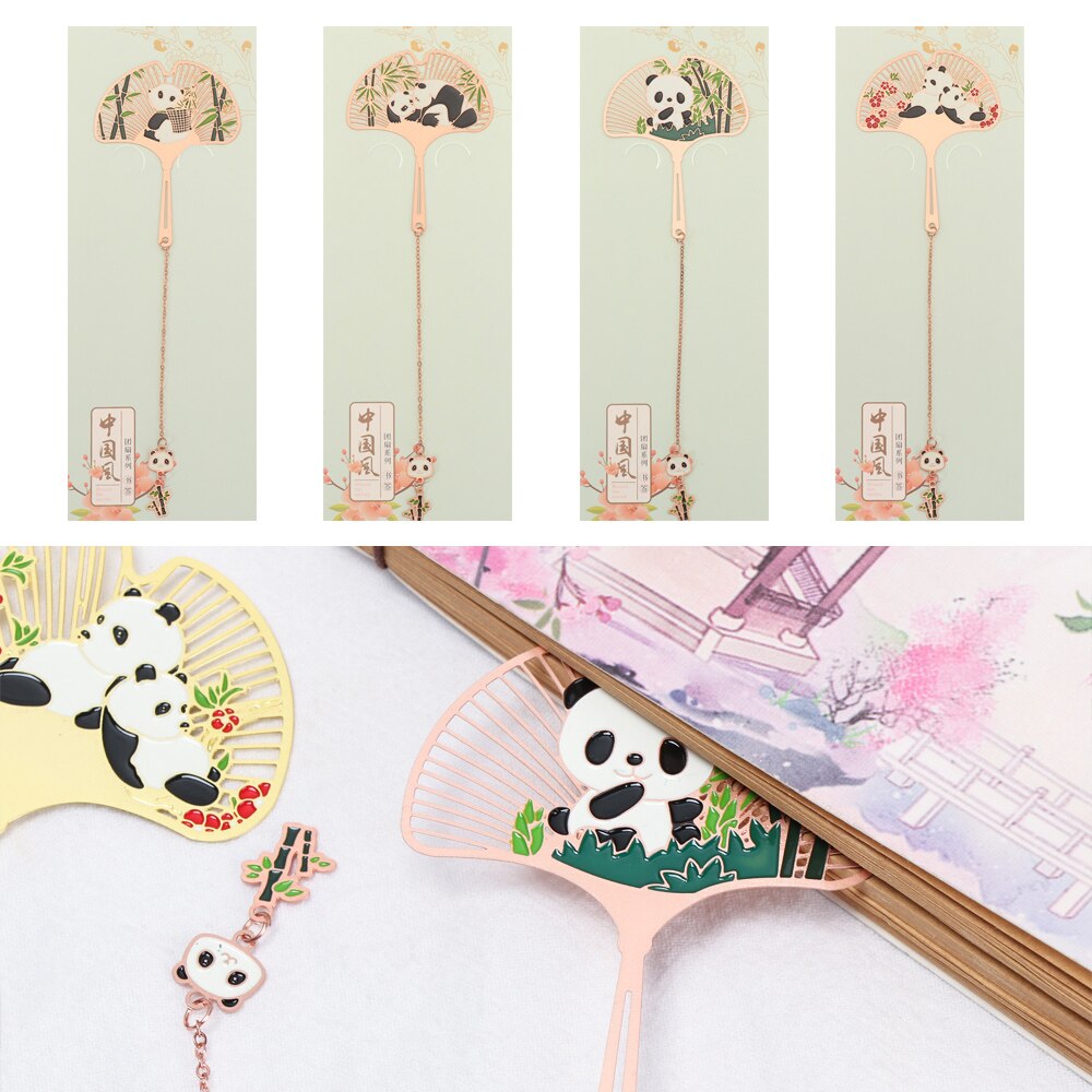 Cute Popular Retro Chinese Style Metal Bookmark Panda Pendant Hollow Bookmark Book Tassel Pagination Mark Stationery Supply