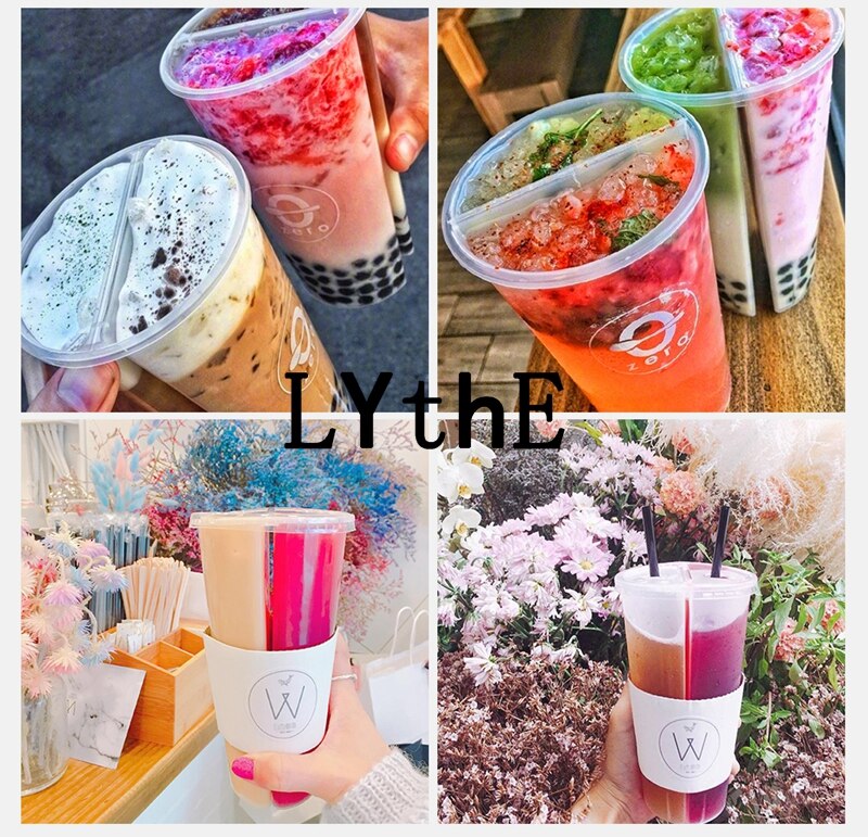 10Pcs 700ml Disposable Plastic Cups with Lids Double Grid Thicken Cup Couple Sharing Drinking Cup for Bubble Tea Boba Smoothie