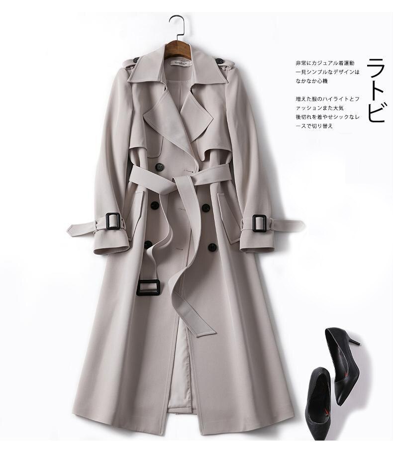 Efterår vinter kvinder afslappet ensfarvet jakke dobbeltradet koreansk kontor varm vintage kappe overfrakker vindjakke top: Beige / L