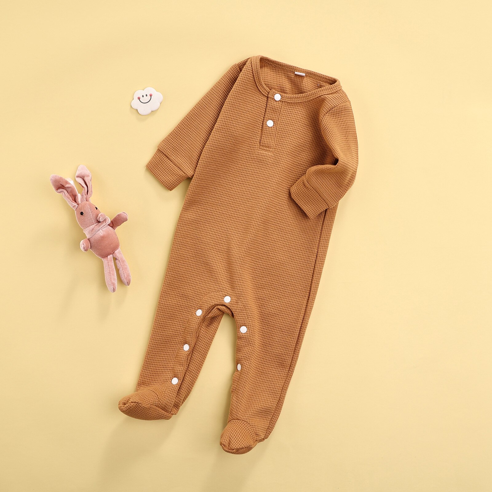 Monos de otoño para bebés, niñas y niños, monos con pies de 0 a 12M, monos de Color sólido de manga larga con botones